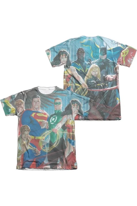 Men's Shirts with Full PlacketsJustice League of America League Of Heroes (Front/Back Print) Adult Poly/Cotton Short Sleeve Tee / T-Shirt Men's Shirts with Full PlacketsJustice League of America League Of Heroes (Front/Back Print) Adult Poly/Cotton Short Sleeve Tee / T-Shirt