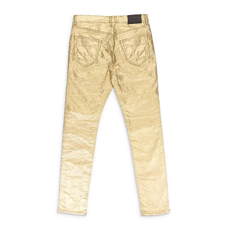 Men's Jeans with a Distressed LookMETALLIC MONOGRAM YELLOW SKINNY JEANS