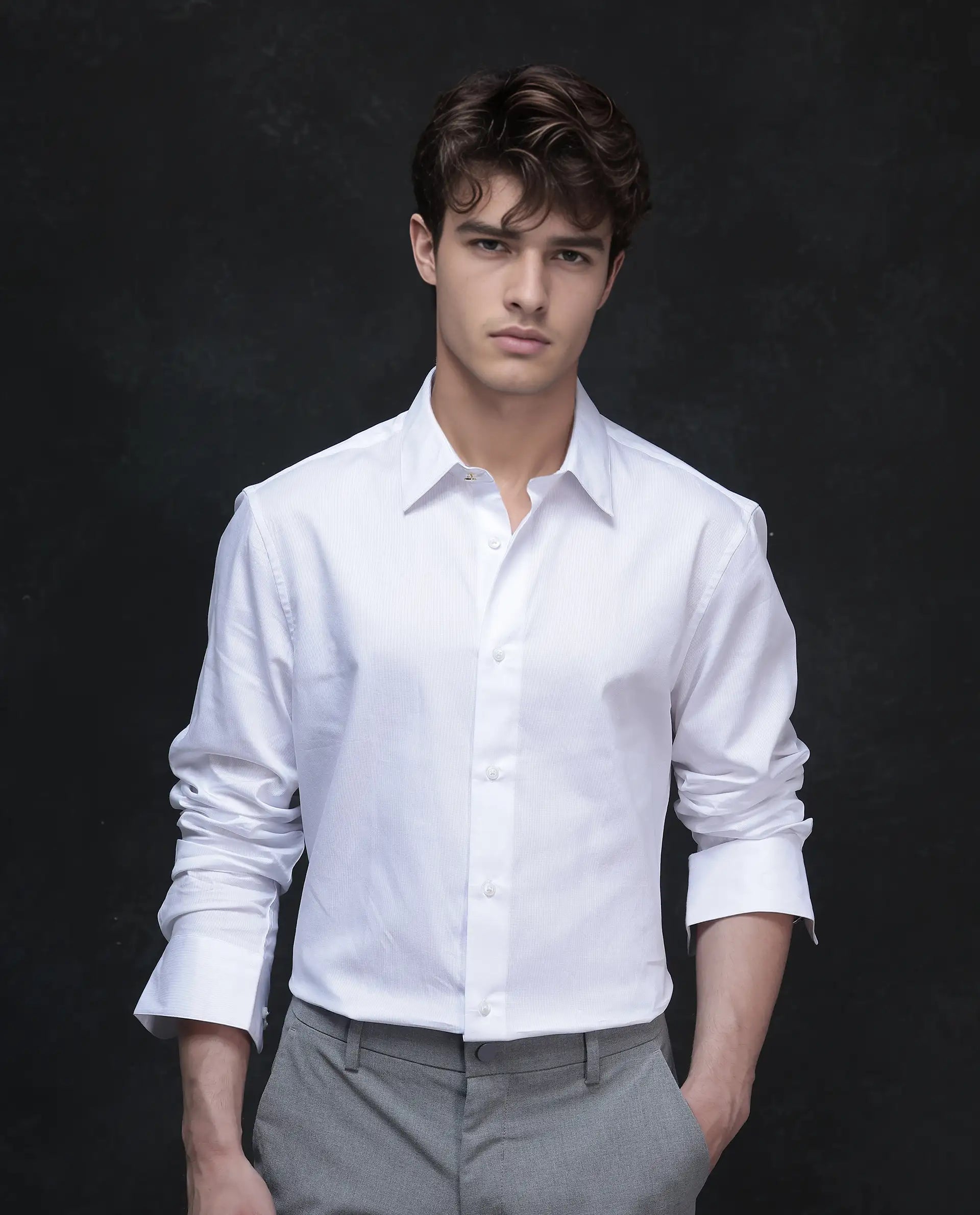 Men's Stain-Resistant Shirts for Mess-Free WearRare Rabbit Men Rocco White Cotton Blend Fabric Full Sleeve Regular Collared Button Closure Regular Fit Plain Shirt Men's Stain-Resistant Shirts for Mess-Free WearRare Rabbit Men Rocco White Cotton Blend Fabric Full Sleeve Regular Collared Button Closure Regular Fit Plain Shirt