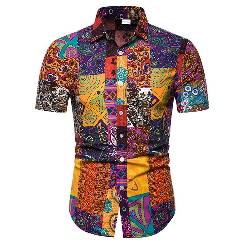 Men's Designer Shirts for a Statement PieceCasual Short-Sleeved Flower Shirt