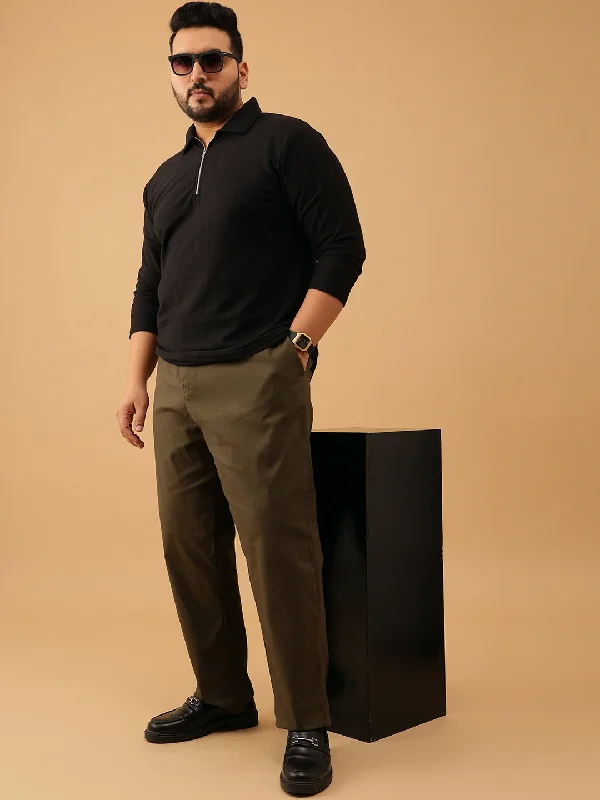 Men's Shirts with Barrel CuffsZipper Premium Textured Full Sleeve Polo T-shirt