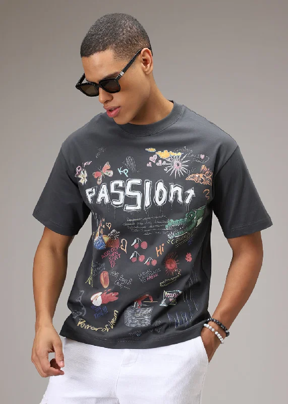 Men's Shirts with Pin CollarsPassion Grey Printed Oversized T-shirt