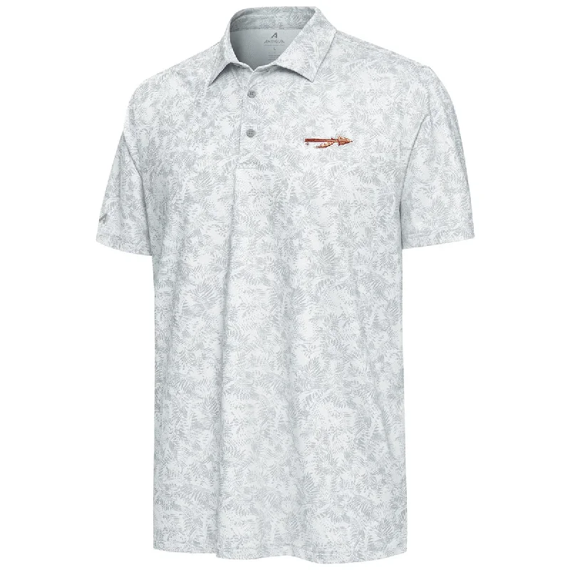 Men's Shirts with Elastic WaistbandsAntigua Men's Spear Logo Broken Palm Print Polo - White Men's Shirts with Elastic WaistbandsAntigua Men's Spear Logo Broken Palm Print Polo - White