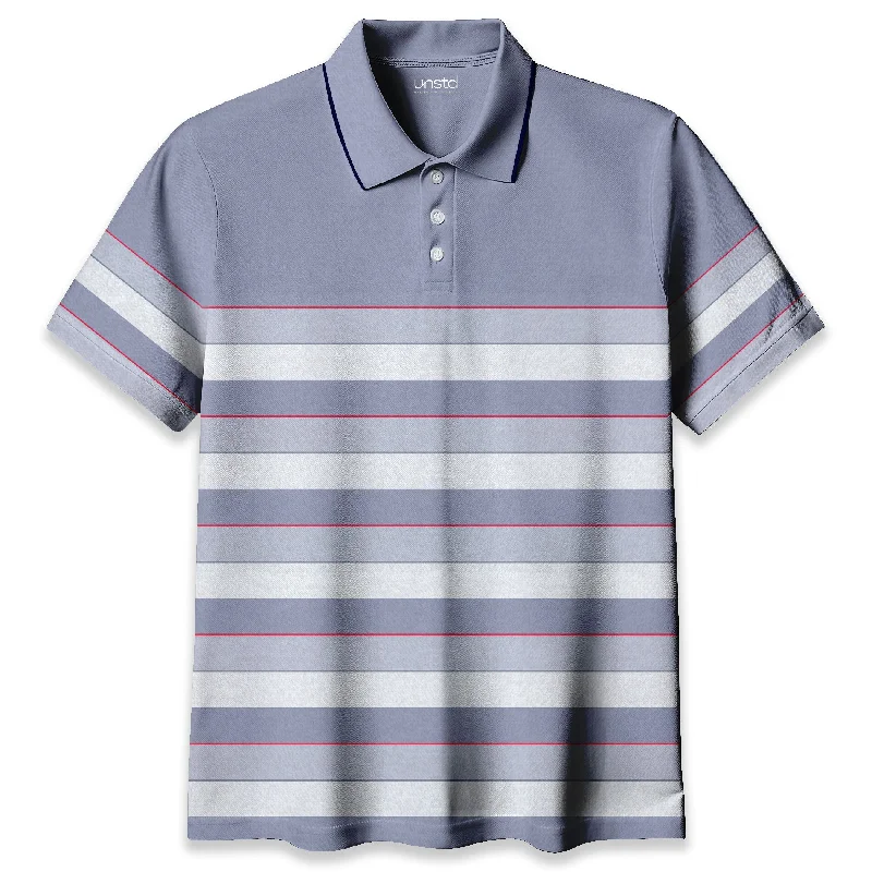 Men's Three-Quarter Sleeved TopsBlue Heather Horizontal Striped Premium Polo T-shirt