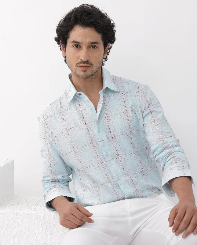 Men's Solid-Color Button-Down Shirts for VersatilityRare Rabbit Mens Raul Light Blue Cotton Fabric Full Sleeves Checks Shirt Men's Solid-Color Button-Down Shirts for VersatilityRare Rabbit Mens Raul Light Blue Cotton Fabric Full Sleeves Checks Shirt