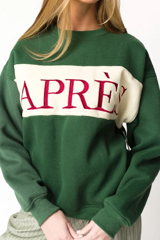Versatile Men's Zip-Up SweatersAprès Colorblocked Crewneck in Pine Green