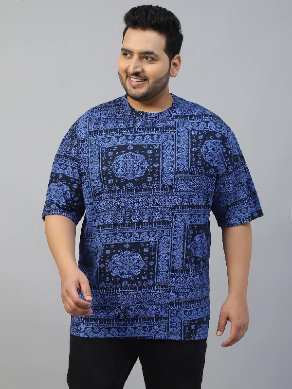 Men's Shirts with Cowl NecksPaisley Navy Oversized Plus Size All Over Printed Tshirt
