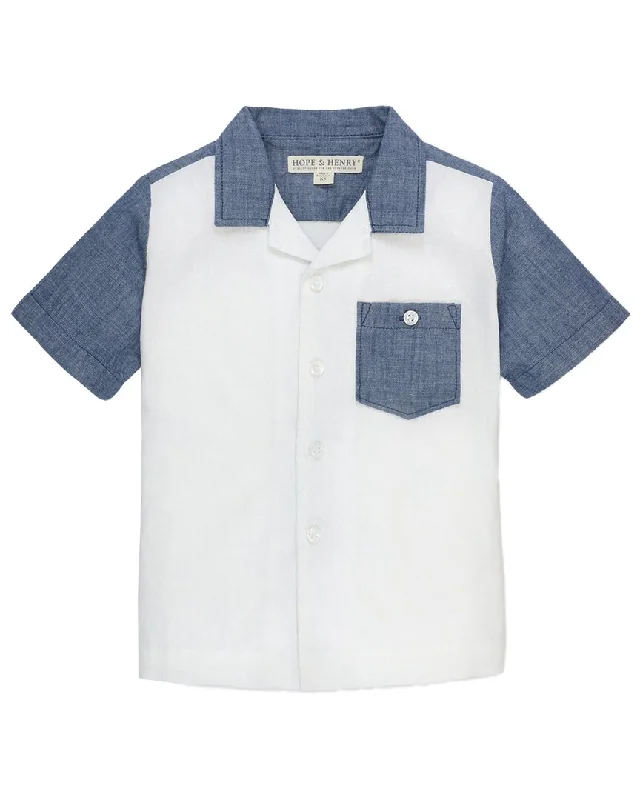 Men's Designer Dress Shirts for High-End FashionHope & Henry Pieced Short Sleeve Camp Shirt Men's Designer Dress Shirts for High-End FashionHope & Henry Pieced Short Sleeve Camp Shirt
