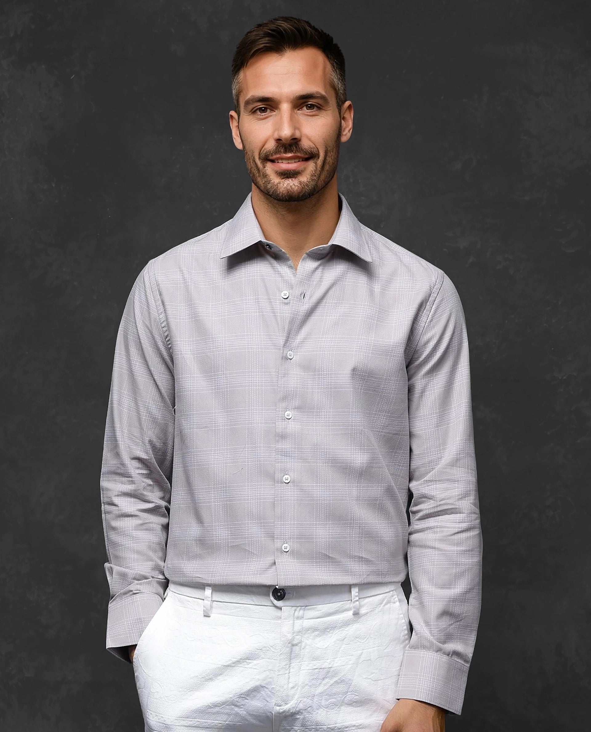 Men's Minimalist Shirts for a Clean LookRare Rabbit Men Zana Dusky Beige Full Sleeve Collared Neck Button Closure Regular Fit Checks Shirt