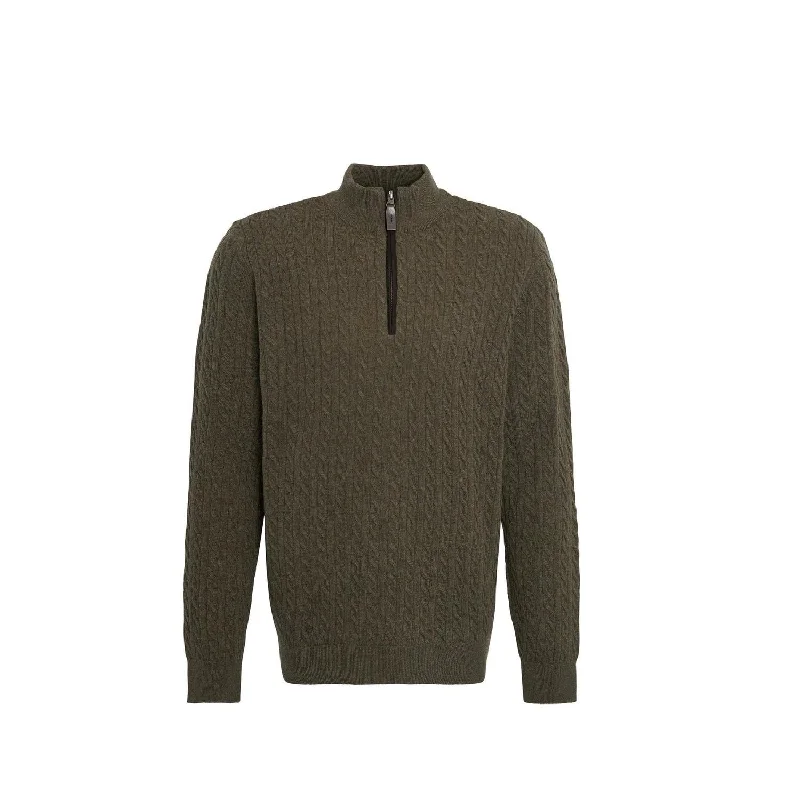 Men's Sweaters for WinterRamsden Half Zip Knitted Jumper In Ivy Green