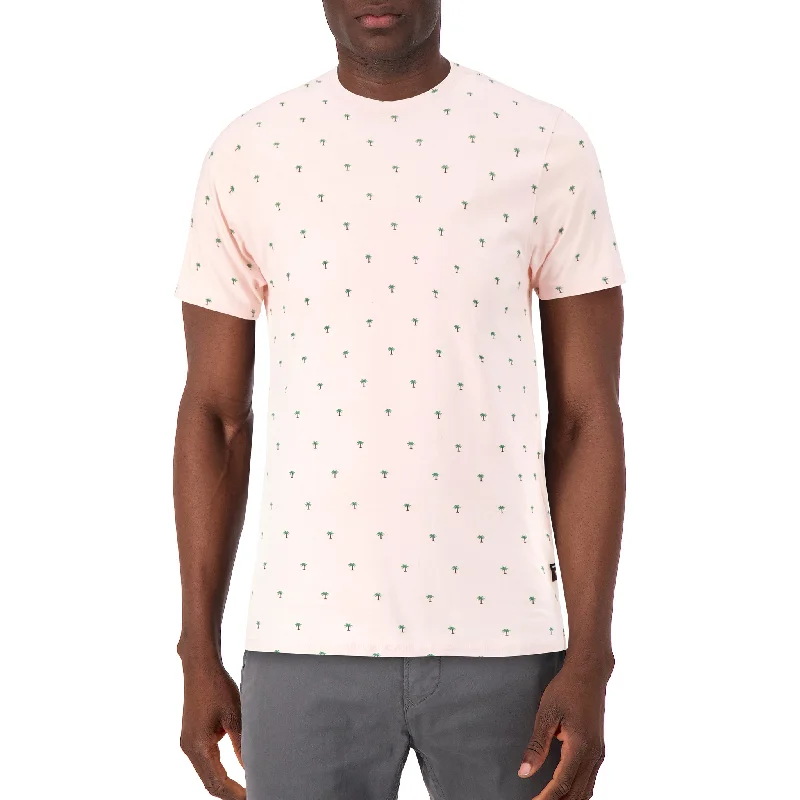 Men's Shirts for Beach OutingsShort Sleeve Shirt with Palm Tree Print in Pink