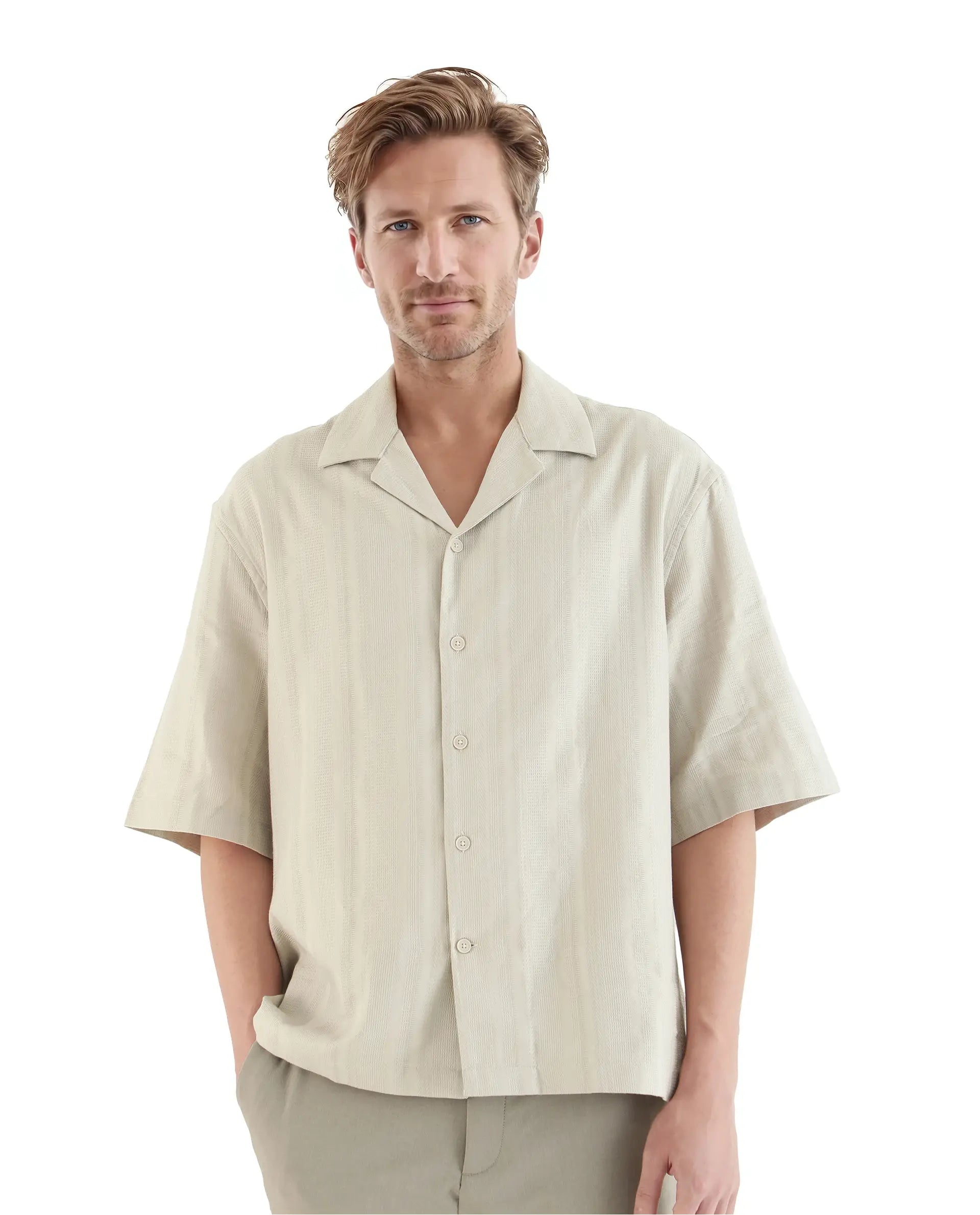 Men's Insulated Shirts for Cold WeatherRare Rabbit Men Brex Beige Viscose Blend Fabric Half Sleeve Cuban Collared Striped Shirt Men's Insulated Shirts for Cold WeatherRare Rabbit Men Brex Beige Viscose Blend Fabric Half Sleeve Cuban Collared Striped Shirt