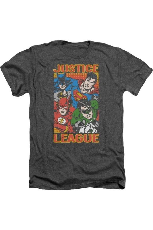 Men's Shirts for HuntingJustice League of America Hero Mashup Adult Heather Tee / T-Shirt Men's Shirts for HuntingJustice League of America Hero Mashup Adult Heather Tee / T-Shirt