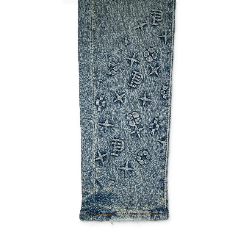 Comfort-Fit Men's JeansEMBOSSED DENIM MID INDIGO SKINNY JEANS
