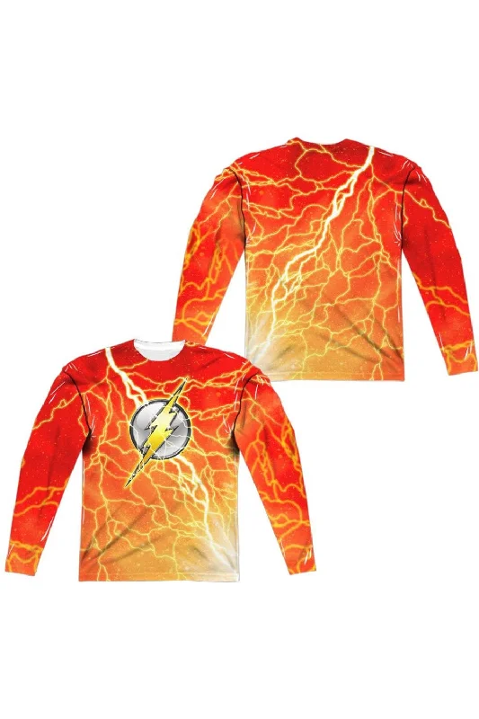 Men's Shirts with Button-Down CollarsJustice League of America Lightning Logo (Front/Back Print) Long Sleeve Adult Poly Crew Tee / T-Shirt Men's Shirts with Button-Down CollarsJustice League of America Lightning Logo (Front/Back Print) Long Sleeve Adult Poly Crew Tee / T-Shirt