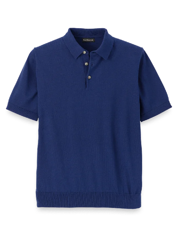Men's Shirts with Patchwork PatternsSupima Cotton Three Button Polo - Navy