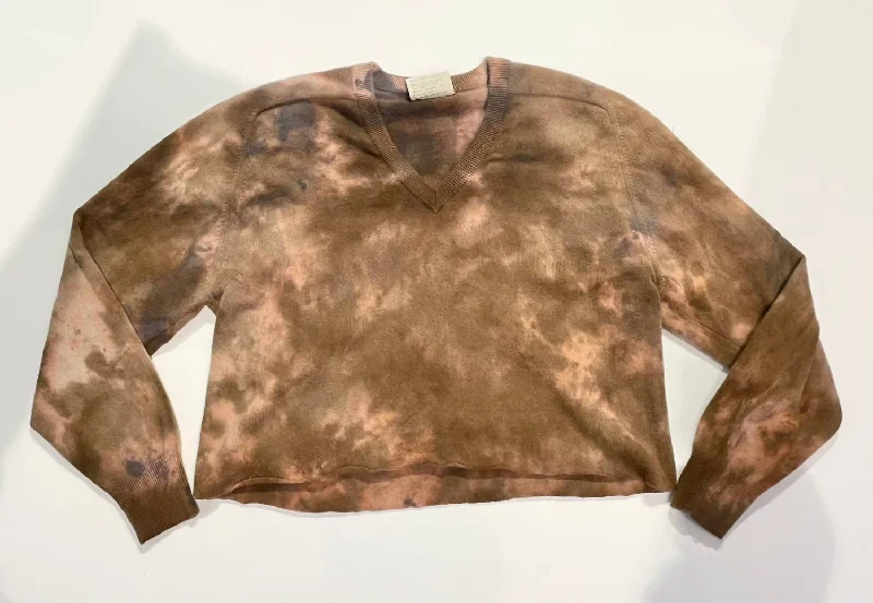 Men's Sweaters with Long SleevesV-Neck Raw Crop In Fawn