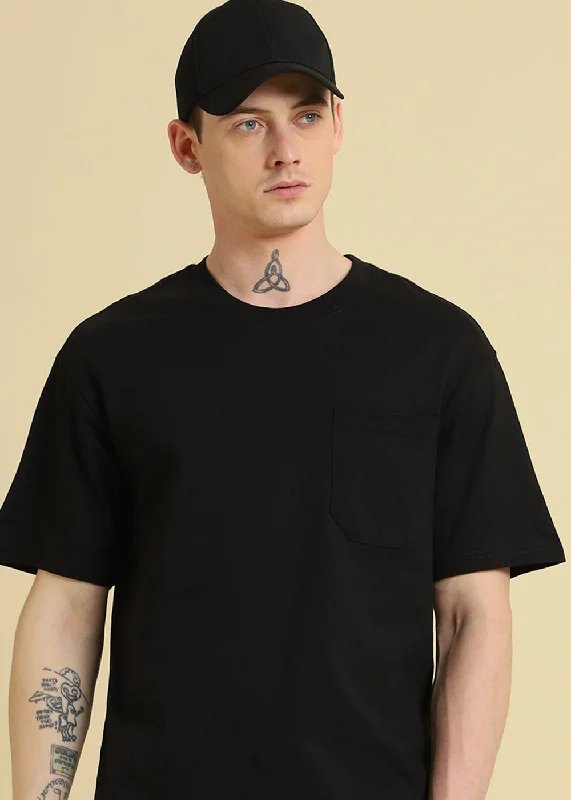 Men's Shirts with Mandarin CollarsBlack Pocket Regular Fit T-shirt