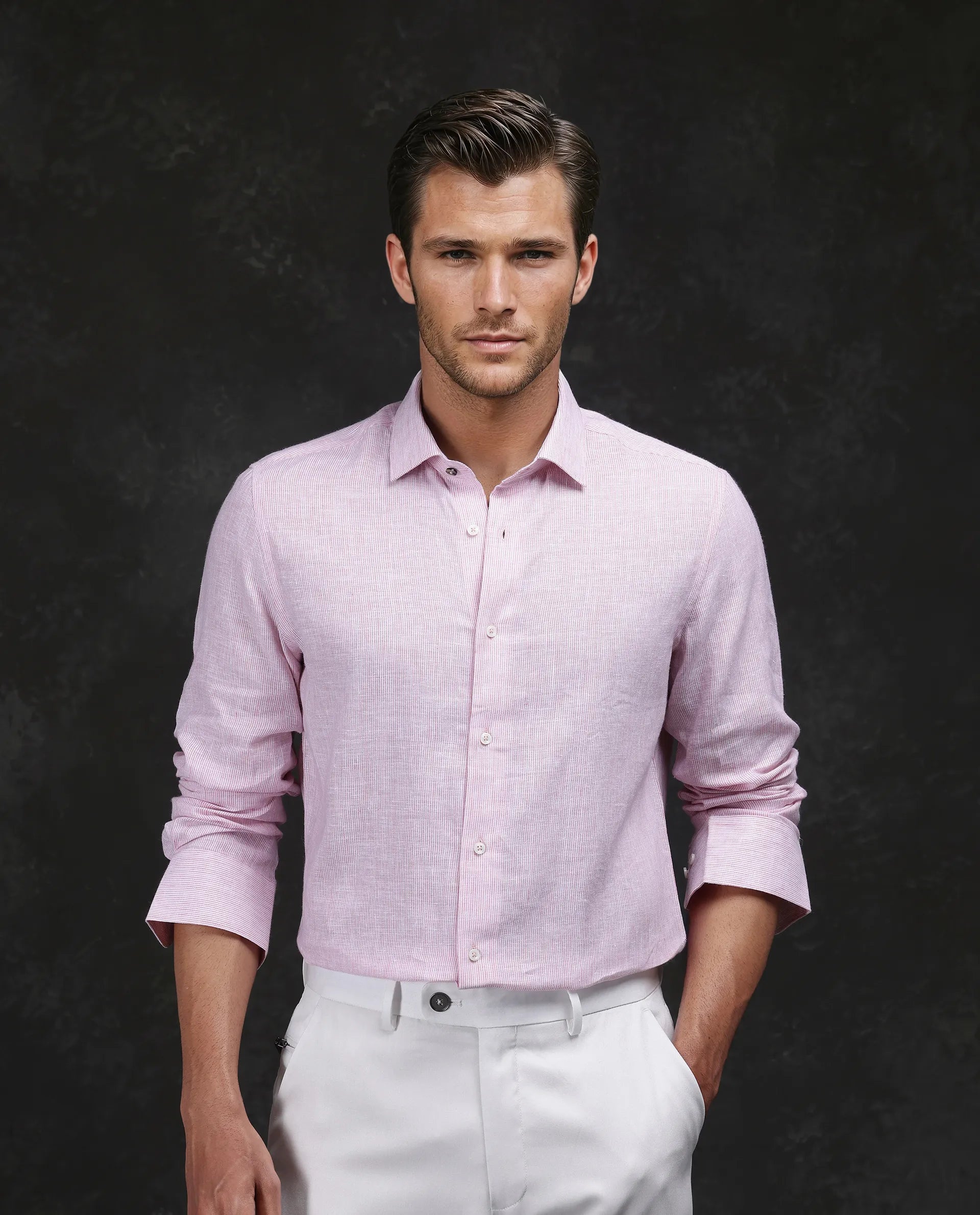 Men's Designer Shirts for a Statement PieceRare Rabbit Men Valt Light Pink Linen Lyocell Fabric Full Sleeve Spread Collar Button Closure Plain Shirt Men's Designer Shirts for a Statement PieceRare Rabbit Men Valt Light Pink Linen Lyocell Fabric Full Sleeve Spread Collar Button Closure Plain Shirt