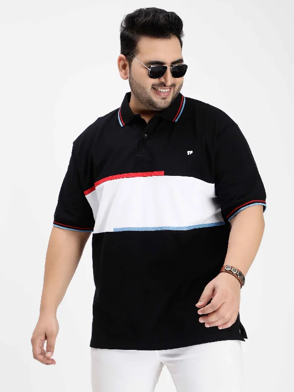 Men's Shirts with Checkered PatternsWhite Color Block Plus Size Polo T-shirt