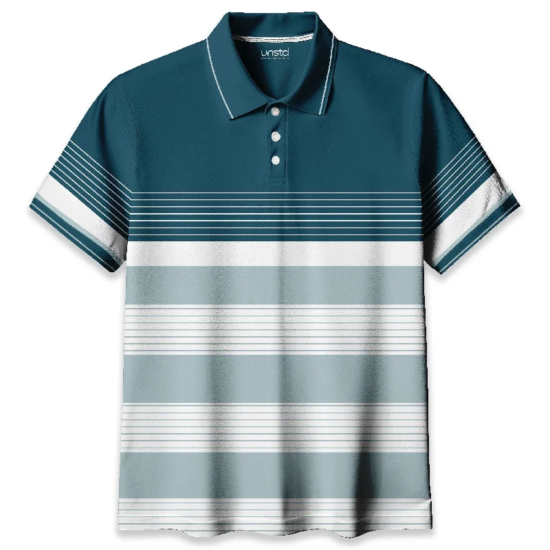 Men's Shirts with Mandarin CollarsTeal Blue and white Stripe Polo T-shirt