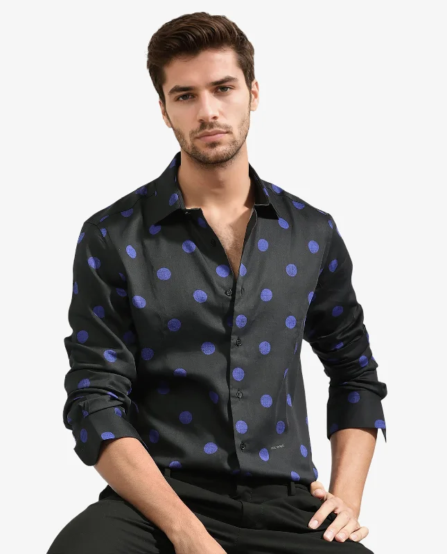 Men's Patterned Button-Down Shirts for Added InterestRare Rabbit Men's Polko Black Modal Cotton Fabric Polka Dot Print Full Sleeves Shirt Men's Patterned Button-Down Shirts for Added InterestRare Rabbit Men's Polko Black Modal Cotton Fabric Polka Dot Print Full Sleeves Shirt