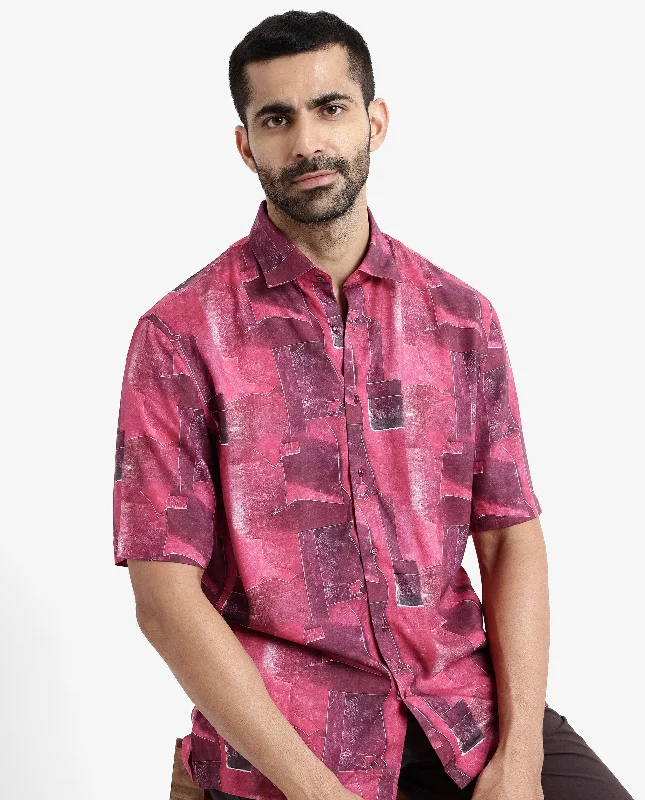 Men's Dressy Button-Down Shirts for Formal OccasionsRare Rabbit Men's Sheat Maroon Viscose Fabric Short Sleeve Regular Fit Abstract Print Shirt Men's Dressy Button-Down Shirts for Formal OccasionsRare Rabbit Men's Sheat Maroon Viscose Fabric Short Sleeve Regular Fit Abstract Print Shirt