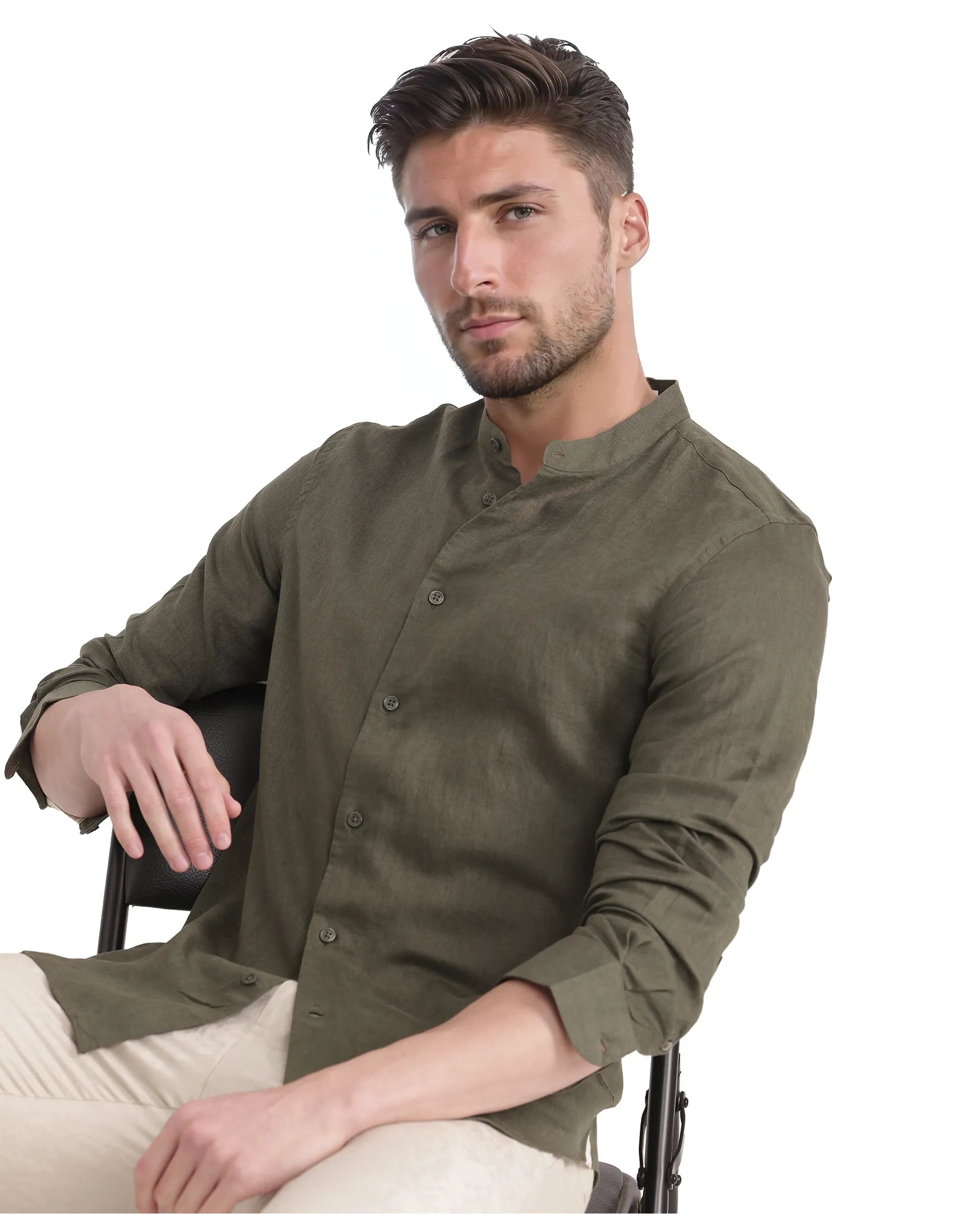 Men's Checked Short-Sleeve Shirts for Summer FunRare Rabbit Men Cinex Ls-25 Olive Linen Blend Fabric Full Sleeve Mandarin Collar Button Closure Regular Fit Plain Shirt Men's Checked Short-Sleeve Shirts for Summer FunRare Rabbit Men Cinex Ls-25 Olive Linen Blend Fabric Full Sleeve Mandarin Collar Button Closure Regular Fit Plain Shirt