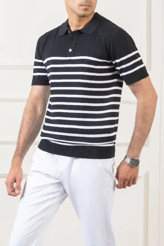 Men's Shirts with CollarsSWEATER KNIT POLO BLACK