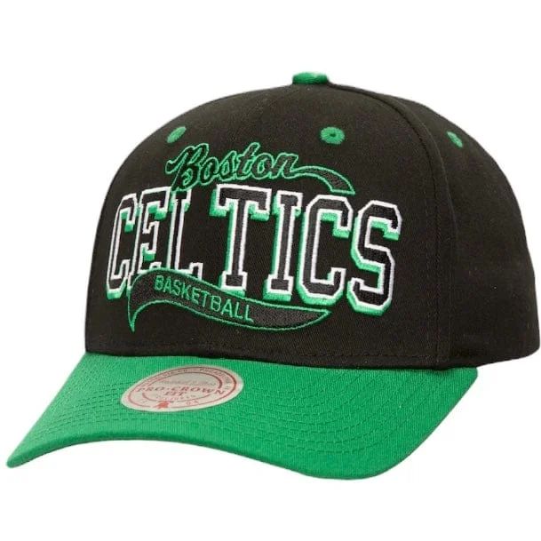Unique Fedora CapsMitchell & Ness Boston Celtics Block Sweep Pro Adjustable Hat (Black/Green)