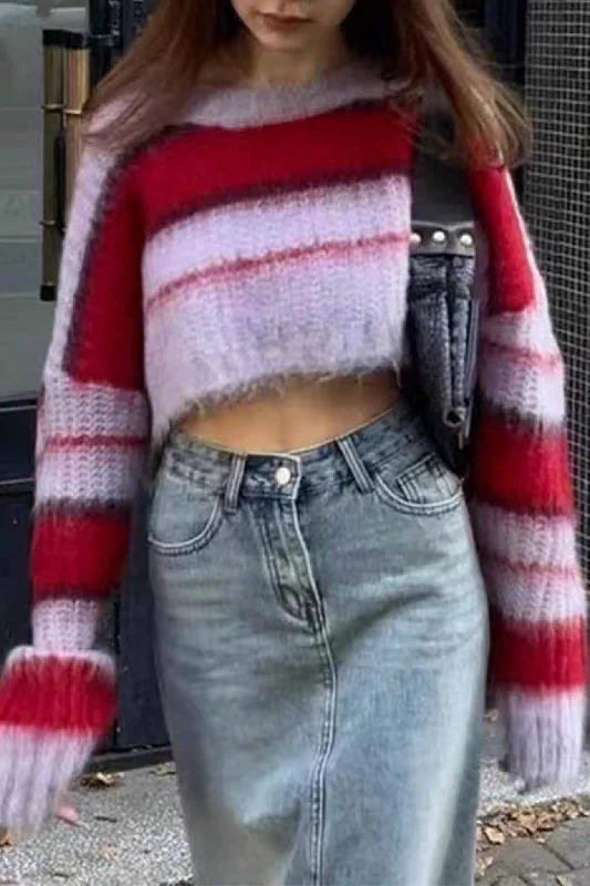 Men's Sweaters with Thumbholes in SleevesColorblock Striped Crew Neck Knitted Cropped Sweater Men's Sweaters with Thumbholes in SleevesColorblock Striped Crew Neck Knitted Cropped Sweater
