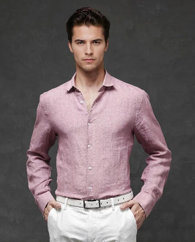 Men's Pocket T-Shirts for Added FunctionalityRare Rabbit Mens Borium-2 Dusky Pink Full Sleeve Melange Linen Fabric Solid Shirt Men's Pocket T-Shirts for Added FunctionalityRare Rabbit Mens Borium-2 Dusky Pink Full Sleeve Melange Linen Fabric Solid Shirt