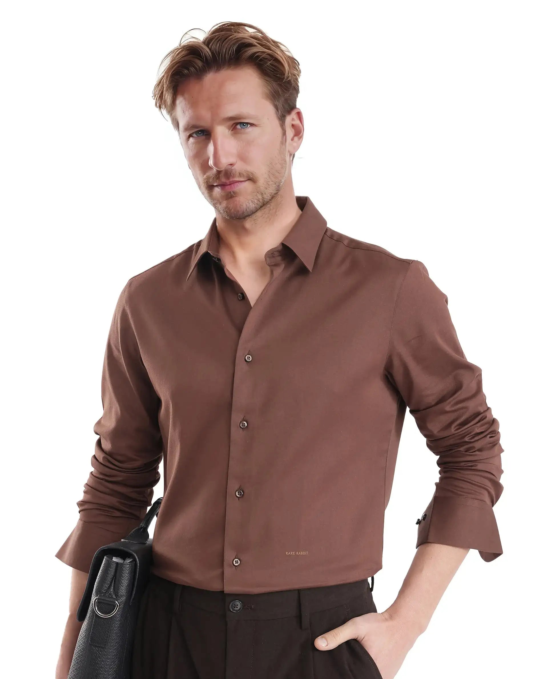 Men's Performance Shirts for Active LifestylesRare Rabbit Men Holla-25 Brown Cotton Poly Fabric Full Sleeve Collared Neck Button Closure Plain Shirt Men's Performance Shirts for Active LifestylesRare Rabbit Men Holla-25 Brown Cotton Poly Fabric Full Sleeve Collared Neck Button Closure Plain Shirt