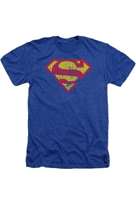 Men's Shirts with Raw-Edge HemlinesSuperman Classic Logo Distressed Adult Heather Tee / T-Shirt Men's Shirts with Raw-Edge HemlinesSuperman Classic Logo Distressed Adult Heather Tee / T-Shirt