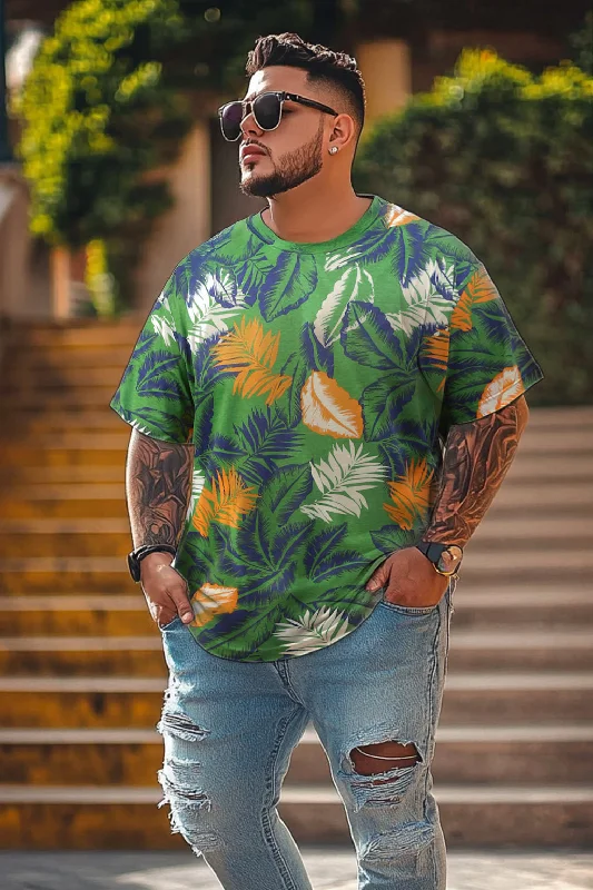 Men's Shirts with Mock NecksGreen Palm leaf Floral Plus Size All Over Printed Regular Tshirt Men's Shirts with Mock NecksGreen Palm leaf Floral Plus Size All Over Printed Regular Tshirt