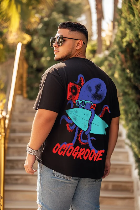 Men's Shirts with Patchwork PatternsOctogroove Black Oversized Back Printed Plus Size Tshirt Men's Shirts with Patchwork PatternsOctogroove Black Oversized Back Printed Plus Size Tshirt