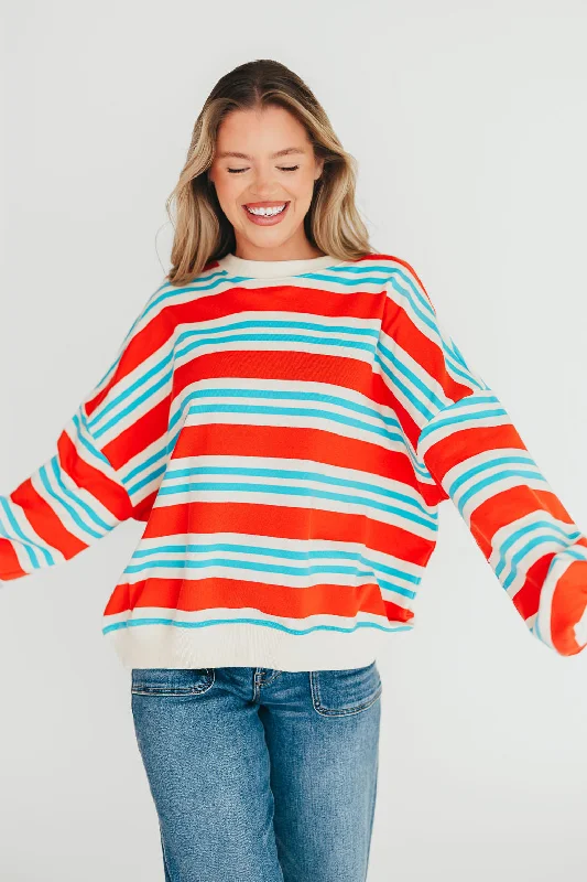 Men's Sweaters with Ribbed CuffsHillary Oversized Striped Terry Sweatshirt in Red/Blue Men's Sweaters with Ribbed CuffsHillary Oversized Striped Terry Sweatshirt in Red/Blue
