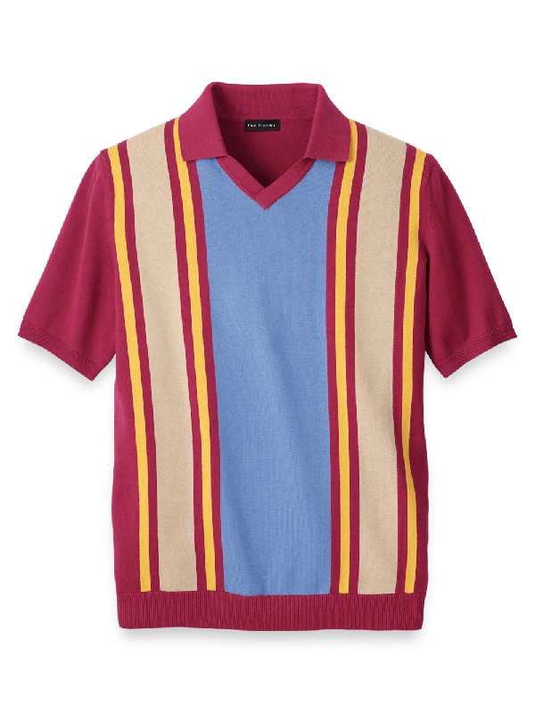 Men's Three-Quarter Sleeved TopsCotton V-neck Polo - Burgundy