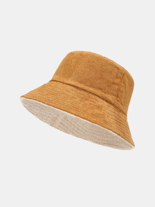Protective Safety HatsDouble Side Reversible Faux Suede Plush Bucket Hat