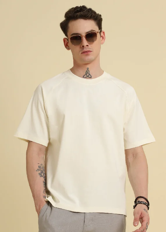 Men's Shirts with Full PlacketsCream Raglan Sleeve Oversized T-Shirt