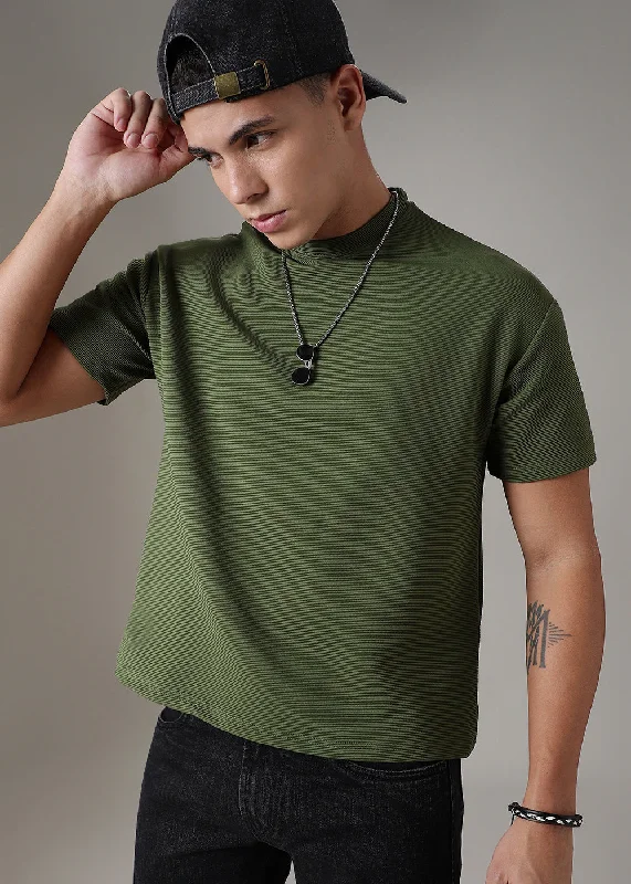 Men's Shirts with Logo EmbossmentsOversized Olive Green Textured T-shirt