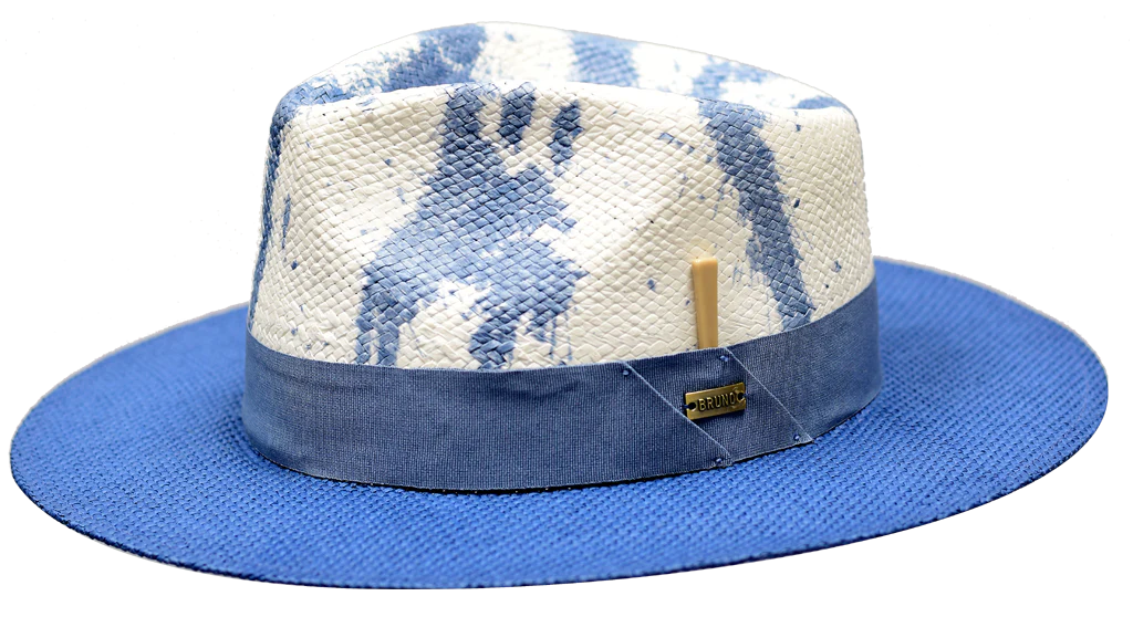 Boys' Baseball CapsDenim/White Men's Straw Fedora Hat Hand-Dyed Flat Wide Brim Lux Collection