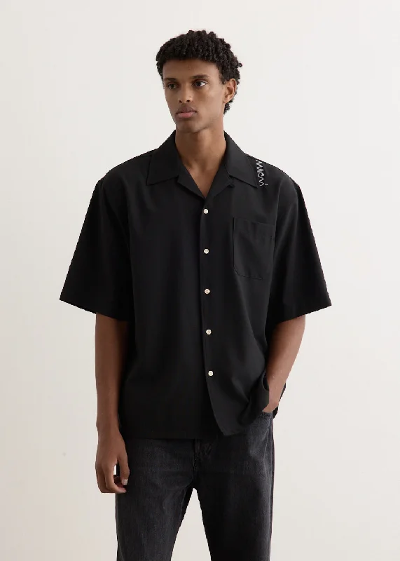 Men's Shirts with Adjustable CuffsLight Wool Shoulder Logo Shirt