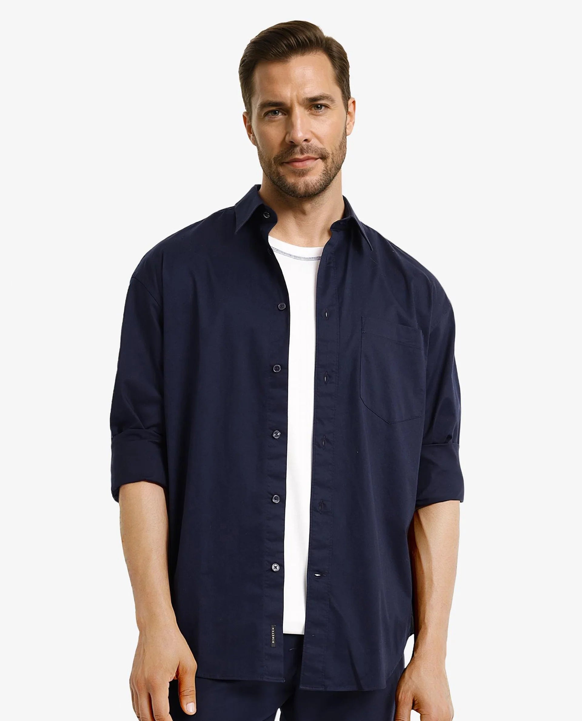 Men's Affordable Shirts for Budget-Friendly StyleRare Rabbit Men Lewi Navy Cotton Lycra Fabric Full Sleeve Regular Collar Boxy Fit Plain Shirt Men's Affordable Shirts for Budget-Friendly StyleRare Rabbit Men Lewi Navy Cotton Lycra Fabric Full Sleeve Regular Collar Boxy Fit Plain Shirt