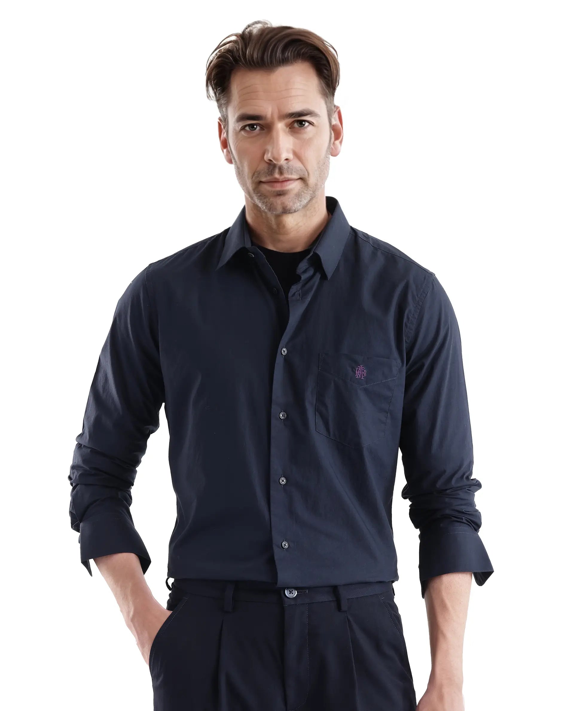 Men's Moisture-Wicking Shirts for All-Day ComfortRare Rabbit Men Harmin Navy Full Sleeve Collared Neck Button Closure Regular Fit Plain Shirt Men's Moisture-Wicking Shirts for All-Day ComfortRare Rabbit Men Harmin Navy Full Sleeve Collared Neck Button Closure Regular Fit Plain Shirt