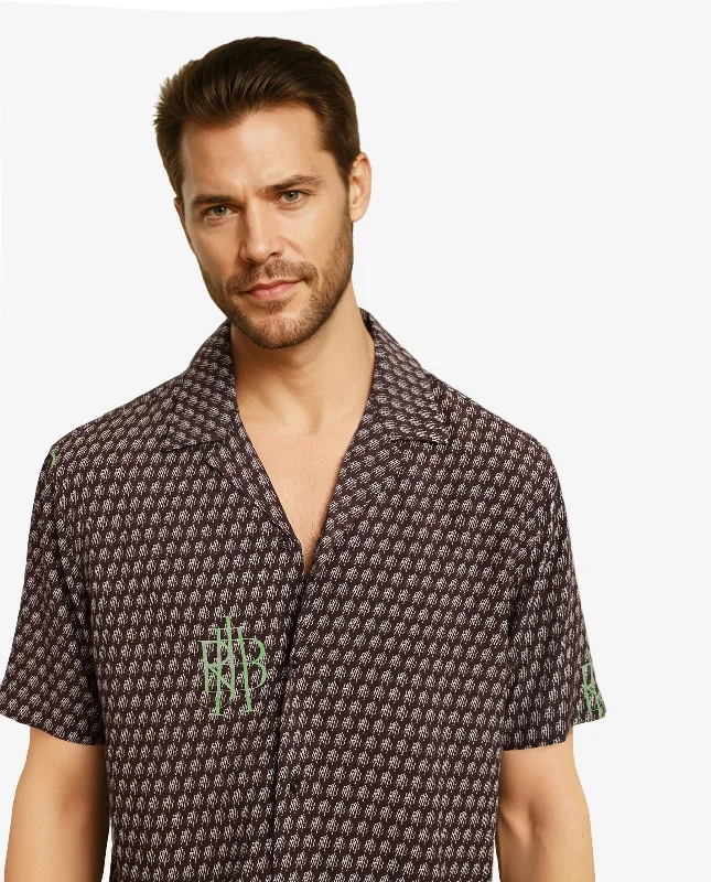 Men's Iron-Free Shirts for Wrinkle-Resistant WearRare Rabbit Men Vex Brown Viscose Fabric Short Sleeve Cuban Collar Boxy Fit Monogram Print Shirt Men's Iron-Free Shirts for Wrinkle-Resistant WearRare Rabbit Men Vex Brown Viscose Fabric Short Sleeve Cuban Collar Boxy Fit Monogram Print Shirt