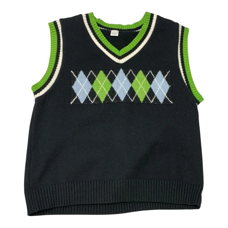 Men's Coats with Hand WarmersVest Sweater By Clothes Mentor In Black & Green, Size: L