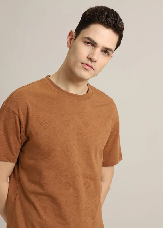 Men's Shirts with Embroidered DesignsBrown Self Pattern Regular T-Shirt