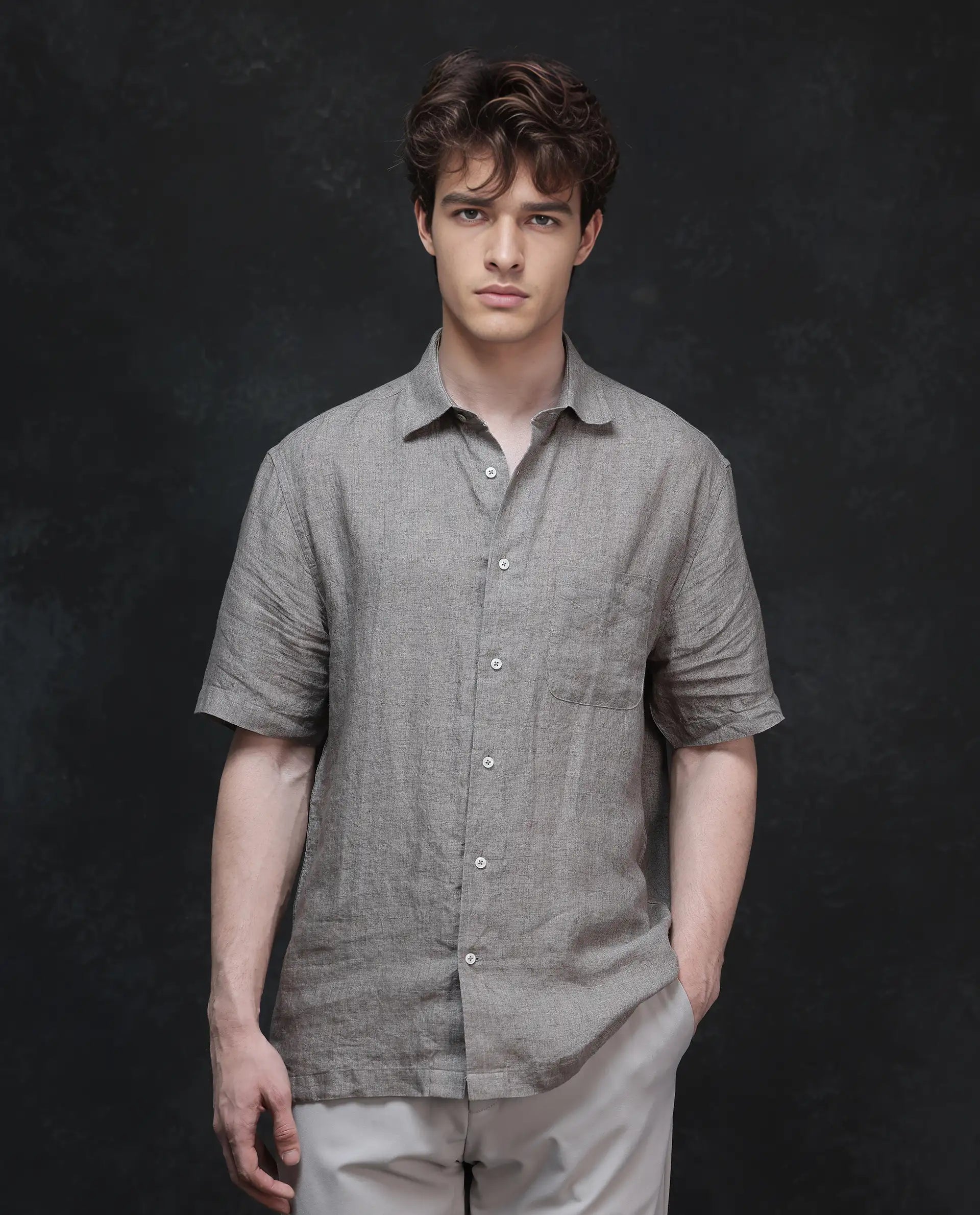 Men's Button-Down Collar Shirts for Staying PolishedRare Rabbit Men Borium Ss-25 Dark Beige Linen Fabric Half Sleeve Regular Collared Button Closure Regular Fit Plain Shirt Men's Button-Down Collar Shirts for Staying PolishedRare Rabbit Men Borium Ss-25 Dark Beige Linen Fabric Half Sleeve Regular Collared Button Closure Regular Fit Plain Shirt