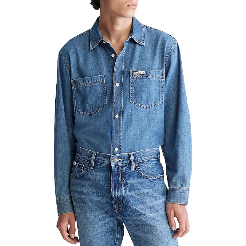 Men's Polo Shirts for Sports and Casual WearMens Pocket Denim Button-Down Shirt